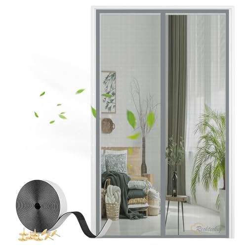 Magnet Fliegengitter Tür, Insektenschutz Balkontür Fliegenvorhang Automatisches Schließen für Wohnzimmer Terrassentür mit Klebeband-Gray-B|| 70x185cm(27x72inch) von Rechteckig