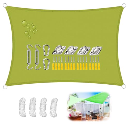Sonnensegel Wasserdicht Rechteckig Wetterschutz Sonnenschutz Polyester mit UV Schutz, für Balkon Garten Terrasse-Yellow Green||3.6x3.6m(11.8x11.8ft) von Rechteckig
