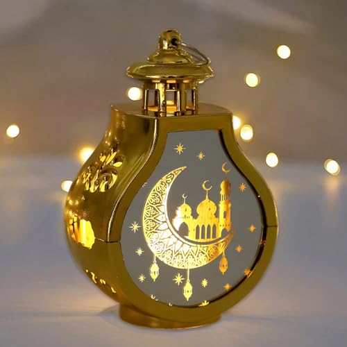 1/2/4 Stück Ramadan Deko Laterne,LED Ramadan Mubarak Dekoration,Ramadan Deko Lampe, Eid Mubarak Laterne Mond Stern Muslimische Deko,DIY Ramadan Für Partys,Zu Hause Und Als Geschenk (1 Gold) von Recitem