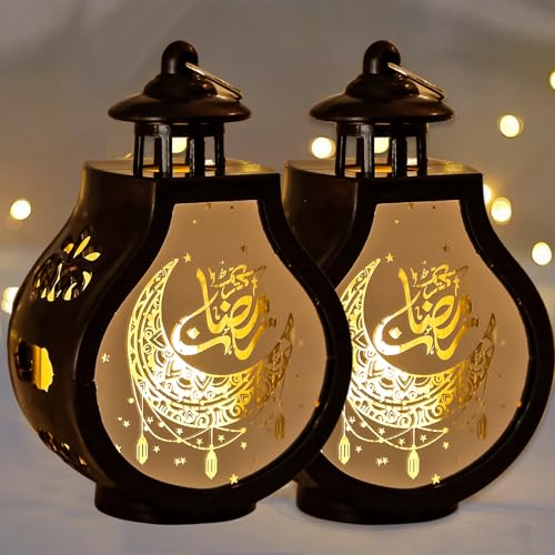 1/2/4 Stück Ramadan Deko Laterne,LED Ramadan Mubarak Dekoration,Ramadan Deko Lampe, Eid Mubarak Laterne Mond Stern Muslimische Deko,DIY Ramadan Für Partys,Zu Hause Und Als Geschenk (2 Schwarz) von Recitem