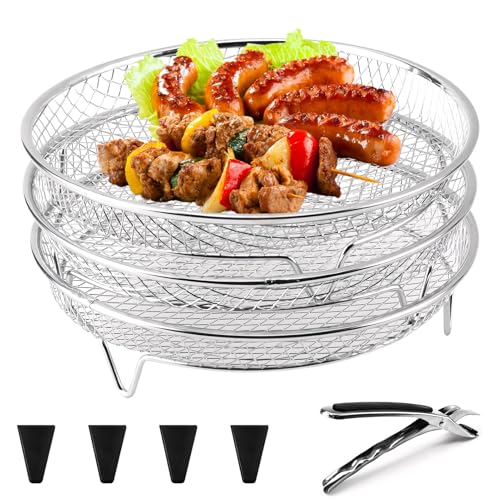 3 Stück 304 Edelstahl Air Fryer Racks Korb Stapelbar Luftfritteuse Racks Heißluftfritteuse Racks Luftfritteuse Korb Air Fryer Tray Grillrost Rack Air Fryer Heißluftfritteuse Zubehör (Set 2) von Recitem