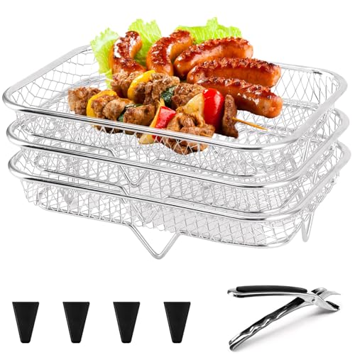 3 Stück 304 Edelstahl Air Fryer Racks Korb Stapelbar Luftfritteuse Racks Heißluftfritteuse Racks Luftfritteuse Korb Air Fryer Tray Grillrost Rack Air Fryer Heißluftfritteuse Zubehör (Set 4) von Recitem
