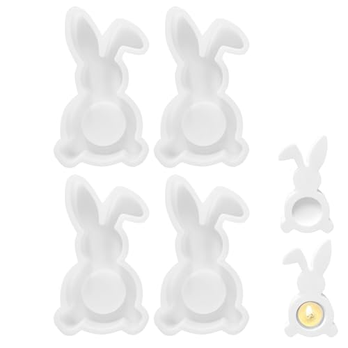 4 Stück Ostern Kaninchen Silikonformen Gießformen, Silikonform Ostern, Ostern Kaninchen Gießformen Silikon, Osterhase Beton zum Gießen, Silikon Gießform für DIY Handwerk, Ostern Deko (4 Stück) von Recitem