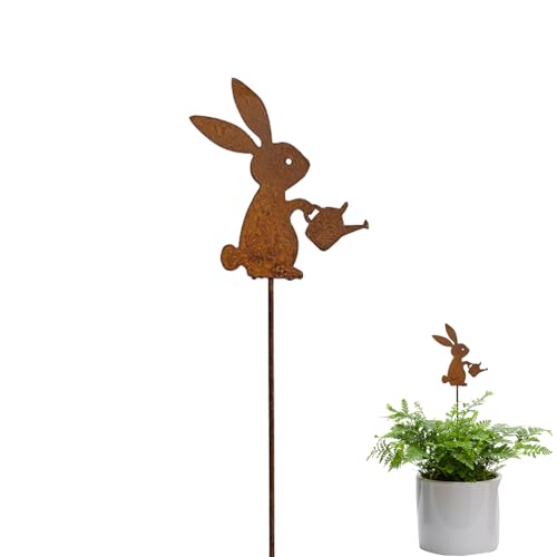 4pcs Osterhasen Gartenstecker Rost Osterhasen Figuren, Gartenstecker, Osterdeko für Draußen, Blumenstecker für Ostern Deko Rostdeko Gartendeko Osterdekoration, Gartendeko Rost (1 A) von Recitem