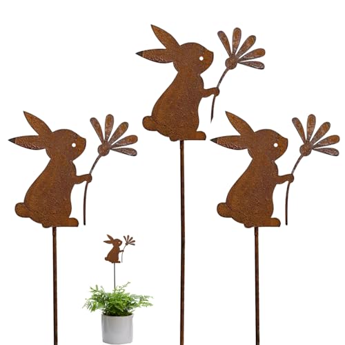 4pcs Osterhasen Gartenstecker Rost Osterhasen Figuren, Gartenstecker, Osterdeko für Draußen, Blumenstecker für Ostern Deko Rostdeko Gartendeko Osterdekoration, Gartendeko Rost (3 d) von Recitem