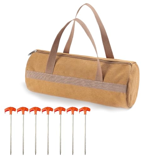 7/14pcs Zeltheringe Stahl mit Schutzkappe und Tasche, Heringe Erdnägel Stabil Harter Boden Schraubheringe Lange Heringe für Wald, Wiesen, Gras, Sandboden Zelthaken (1 Toolkit & 7 Zeltheringe(25cm)) von Recitem