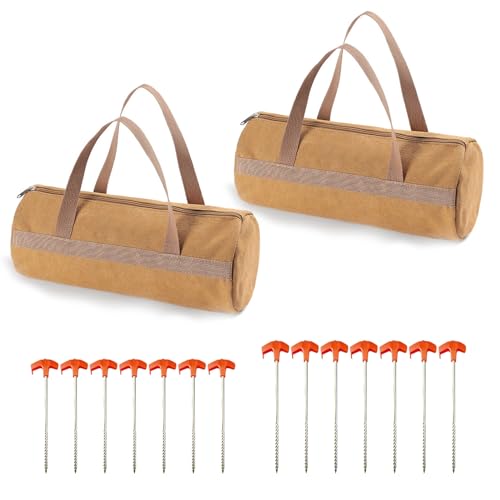 7/14pcs Zeltheringe Stahl mit Schutzkappe und Tasche, Heringe Erdnägel Stabil Harter Boden Schraubheringe Lange Heringe für Wald, Wiesen, Gras, Sandboden Zelthaken (2Toolkit & 14 Zeltheringe) von Recitem