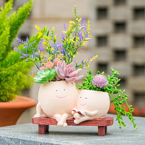 Blumentopf mit Smily Gesicht, Schaukelstuhl Blumentopf, Schaukel Gesicht Pflanztopf Topfkopf Pflanzgefäß, Niedliche Gesicht Sukkulenten Pflanztopf Damen Blumentöpfe Balkon Deko Gartendeko (Stil 14) von Recitem