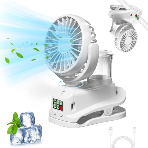 Clip Ventilator, Camping-Ventilator mit 4 Geschwindigkeiten, 360° drehbarer USB-Ventilator, klein, Mini-Ventilator mit Wasserkühlung, leiser USB-C-Ventilator Kinderwagen Schlafzimmer (Schwarz) von Recitem