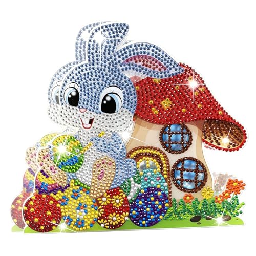 Diamond Painting Ostern Lichterkette Deko, DIY Diamant Painting Set Tischdeko Osterhase mit LED Beleuchtung, Diamant Painting Ostern Deko Nachtlicht, DIY Diamant Malerei Osterdeko Hase Geschenk (A) von Recitem