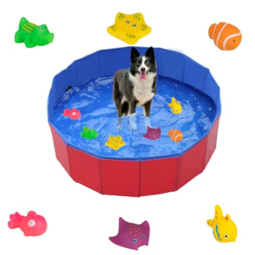 Faltbarer Katzen Pool mit Fisch Wasser Spielzeug, Katzen Pool Spielzeug, Tragbares Pool Spielzeug, Katzenpool Katzenspielzeug, Interaktives Wasserspielzeug, Hund planschbecken (H 10cm - Ø 50cm Rot) von Recitem