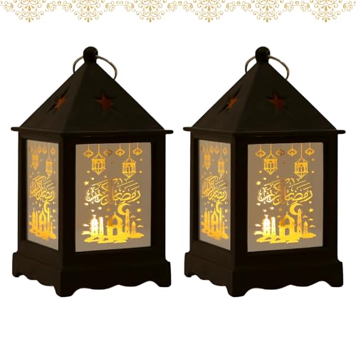 Orientalische Laterne für Ramadan Dekoration - Handgefertigtes Windlicht für Innen- und Außenbereiche - Batteriebetrieben & Vielseitig einsetzbar (2 Schwarz) von Recitem