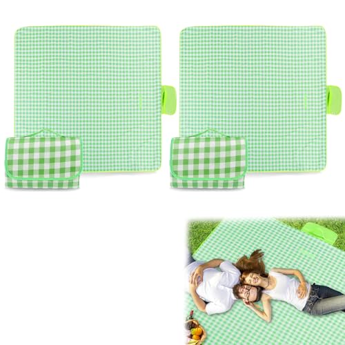 Picknickdecke, Campingdecke Wasserdicht 200 x 150/200 cm, Outdoor Teppich Wetterfest, Picnic Blanket mit Tragegriff Faltbare, Geeignet für 4-6 Personen im Park, Garten, Rasen (2 St 200 x 200 Grün) von Recitem