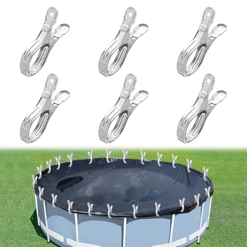 Pool Cover Clips Edelstahl | Winddichte Federklemme für Aufstellpools | Große Klemmzwingen | Robuste Klemmen für Poolabdeckung | Zwingen Klemmen & Spanner | Handtuchklammern (6 Pcs) von Recitem