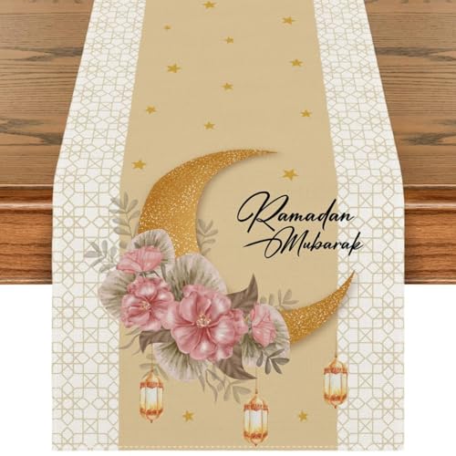 Ramadan Mubarak Deko- Tischläufer Ramadan Eid Al Fitr Golden Moon Garden Banner Ramadan Eid Banner Ramadan Deko und Partyzubehör für Zuhause Dekoration (Stil2) von Recitem