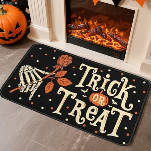 Recitem 2 PCS Halloween Deko Küchendeko Set, 40 cm Skelett-Kürbis-Küchenteppiche und -matten, rutschfest, waschbar, saugfähig, Küchenaccessoire, Deko Fußmatten (Stil 1) von Recitem
