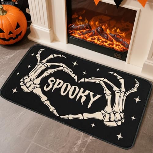 Recitem 2 PCS Halloween Deko Küchendeko Set, 40 cm Skelett-Kürbis-Küchenteppiche und -matten, rutschfest, waschbar, saugfähig, Küchenaccessoire, Deko Fußmatten (Stil 3) von Recitem