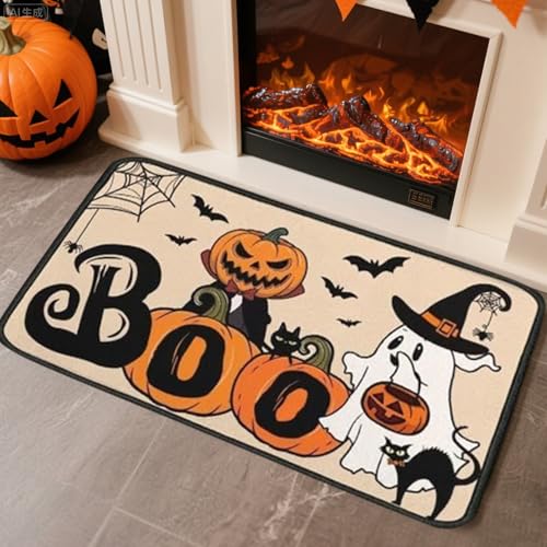 Recitem 2 PCS Halloween Deko Küchendeko Set, 40 cm Skelett-Kürbis-Küchenteppiche und -matten, rutschfest, waschbar, saugfähig, Küchenaccessoire, Deko Fußmatten (Stil 4) von Recitem