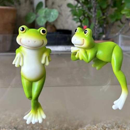 Recitem 2 süße Kletterfrosch-Figuren Blumentopf-Hugger aus Kunstharz – Garten deko – Frosch deko für Garten, Garten Figuren draußen, teichdeko für draußen, dekofiguren Garten von Recitem
