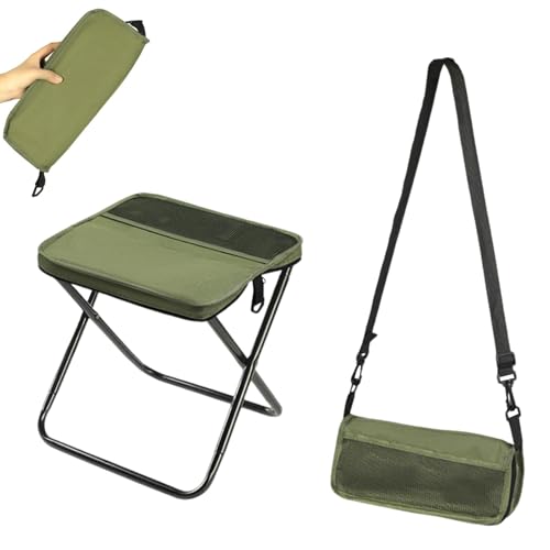 Recitem Faltbarer Rucksackhocker, klappbarer Mini-Campinghocker für den Außenbereich, tragbare kleine, leichte, zusammenklappbare Slacker-Stühle, Garten-Jagdsitz mit Tragetasche (Grün) von Recitem