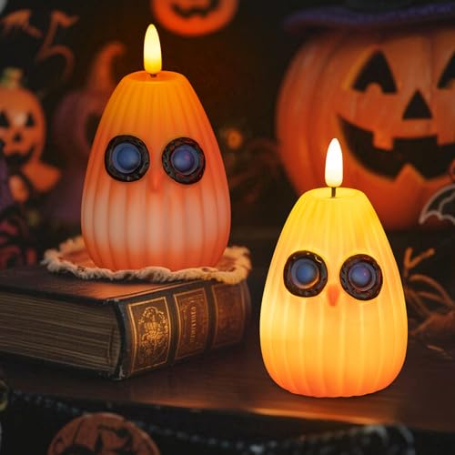 Recitem Flammenlose Kerze 2 Stück LED Eule Nachtlicht Mit Timer Batteriebetriebene Atmosphärendekoration Für Heim Herbst Halloween Beleuchtung (A) von Recitem