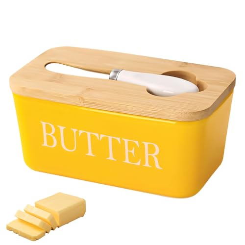 Recitem Keramik Butterdose mit Buttermesser Doppelte Silikondichtung Frischehaltung für Butter Käse Nüsse Küchenaufbewahrung (C) von Recitem