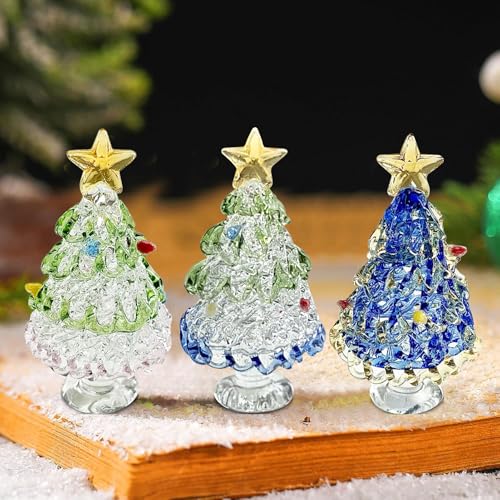 Recitem Kristall Weihnachtsbaum Figurenset Glas Miniatur Für Weihnachts- Tisch- Und Festtagsdekoration Kristallglas Set Mit 3 Designs (A) von Recitem