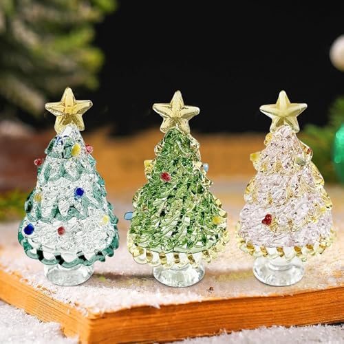 Recitem Kristall Weihnachtsbaum Figurenset Glas Miniatur Für Weihnachts- Tisch- Und Festtagsdekoration Kristallglas Set Mit 3 Designs (B) von Recitem