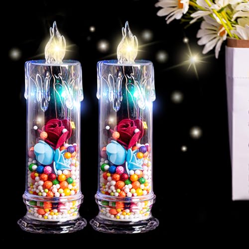 Recitem LED Mit Rosen gefüllte Flammenlose LED-Kerzen, Flammenlose Kerzen, Dekorations-Kerzen,Romantische Kerzen, Vorschlagen, Hochzeit, Jahrestag, Valentinstag (2 rote + blaue Rosen) von Recitem