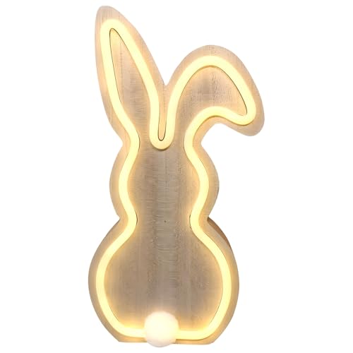 Recitem LED Neon Osterhase aus Holz warmweiß 30cm batteriebetrieben Osterdeko (1 Stück) von Recitem