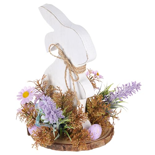 Recitem Osterhasen Osterdeko Holz | 2025 Osterdeko Sachen | Bauernhaus-Hase mit Blumenmuster | Niedliche Osterdeko Hase für Tisch, Büro, Party und Frühlingsgeschenke (Stil 1) von Recitem