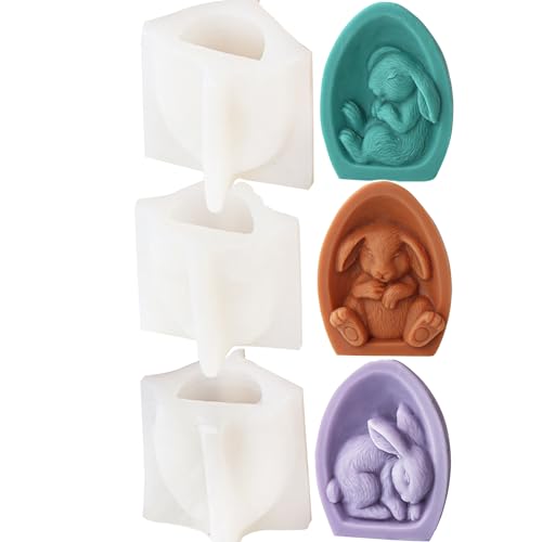 Recitem Ostern Kaninchen Silikonform,Hasenform mit zerbrochener Schale,3D Hase Gießform Tier Epoxidharz Formen Fondant Form Rabbit Resin Molds für DIY Seife, Kerzen (Drei Stile) von Recitem