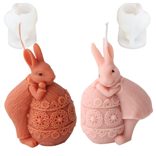 Recitem Ostern Kaninchen Silikonformen Gießformen, Osterhasen Silikonform 3D Hase Gießform Tier,Backform für DIY Seife, Kerzen, Ostergeschenke Gips, Sojawachs Kerzen, Handwerk (Zwei Hasen) von Recitem