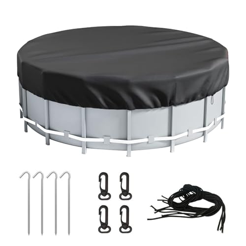 Recitem Poolabdeckung 210D Oxford Gewebe mit 4 Nylonseilen und Haken UV-Schutz Winddicht für Rundpools bis 3m Durchmesser (A) von Recitem