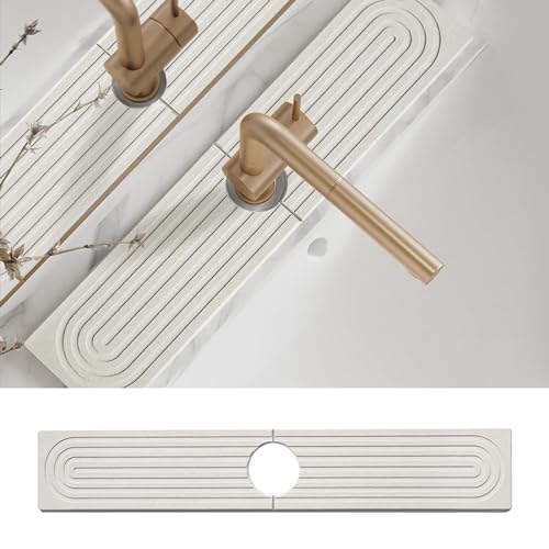 Recitem Spritzschutz für Küchenspüle, Stein-Abtropfmatte für Küchentheke, super saugfähig, verhindert Feuchtigkeitsansammlung, Wasserhahn-Spritzschutzmatte für Badezimmer-Theke (Weiß, 60 * 10cm) Recitem Spritzschutz für Küchenspüle, Stein-Abtropfmatte für Küchentheke, super saugfähig, verhindert Feuchtigkeitsansammlung, Wasserhahn-Spritzschutzmatte für Badezimmer-Theke (Weiß, 60 * 10cm) von Recitem