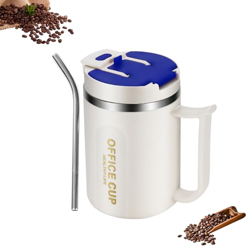 Recitem Thermobecher mit Stroh und Griff, 500ml auslaufsicher Reisebecher mit Deckel Coffee Mug mit Deckel Cafe to Go Becher für Tee Kaffee Heißes Kaltes Wasser Kaffee Reisebecher (Navy Blau) von Recitem