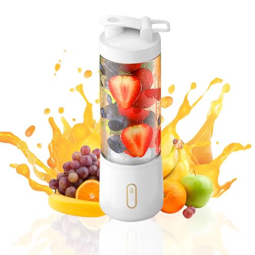 Recitem Tragbarer Persönlicher Smoothie Maker,500mL USB Wiederaufladbarer Mini-Mixer mit 12 Klingen Saftbecher für Saft, Ideal zum Mischen,Für Heimsport-Reisen im Freien (Weiß) von Recitem