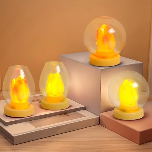 Recitem Tulpe LED Flammenlose Kerze, 1/4 Stück Batteriebetriebene Tulpe LED-Kerzen, Echtes Wachs Flammenlose Säulenkerzenfür Bad Deko, Deko Wohnzimmer, Tischdeko Wohnzimmer (Vier Stile) von Recitem