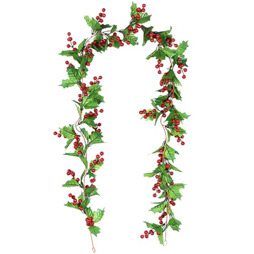 Recitem Weihnachtsgirlande Künstliche Beerengirlande, 1.75m Weihnachtsdeko Girlande Tannengirlande Rote Beeren Girlande Künstlich für Weihnachten Halloween Treppengeländer Kamin Dekoration (C) von Recitem