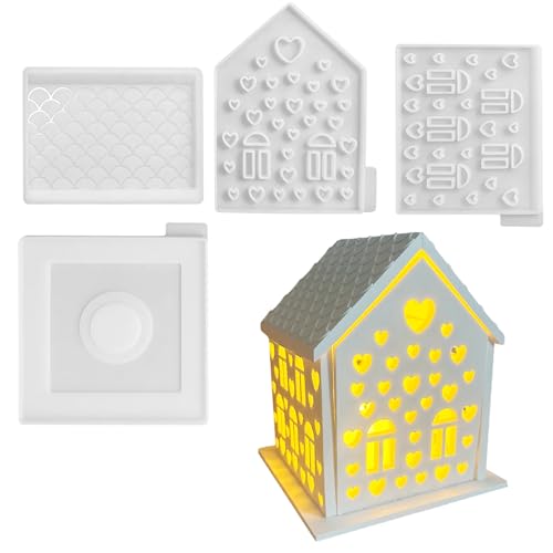 Silikonformen Gießformen Häuser Kerzenhalter Ornamente Deko, Silikonform Haus, 3D Silikonform Haus, Beton Gießform, Haus Silikon Gießform Kerzenhalter für Beton, Kerzenform,Handwerk,Gips (1 Set) von Recitem