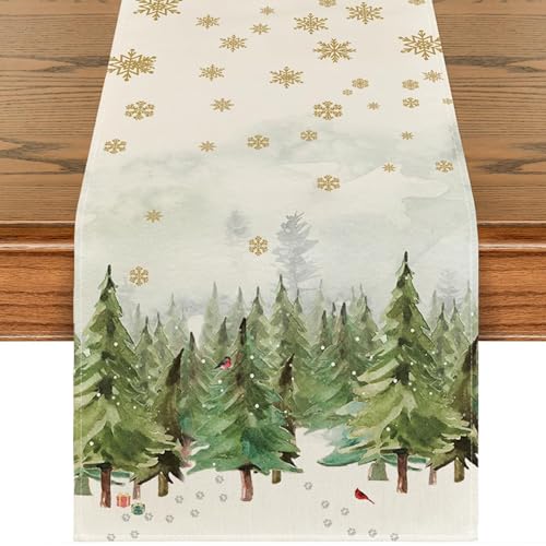 Tischläufer Weihnachten - Weihnachts Tischläufer mit Tannenbaum und Schneeflocken | 33 x 180 cm | Weihnachtstischdecke Winter Tischdecke für Festliche Küchen- und Essbereich Dekoration (Stil 6) von Recitem