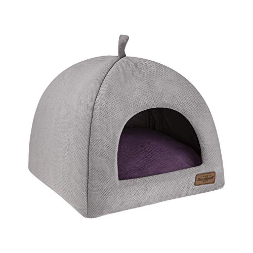 RecoBed EXLUSIVE Hundehöhle Katzenhöhle Siberian Hundesofa Hundekorb Tierbett Großeauswahl Farbeauswahl Cordura Aussen (M 50 x 50 cm, GRAU - VIOLETT) von Recobed