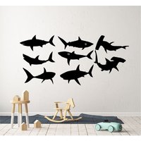 Silhouette Schwarze Haie Kinder Wandsticker 9 Blatt 21cmbreite X 30cmaufkleber Für Kinderzimmer, Schlafzimmer Wohnzimmer von RecognisePrint