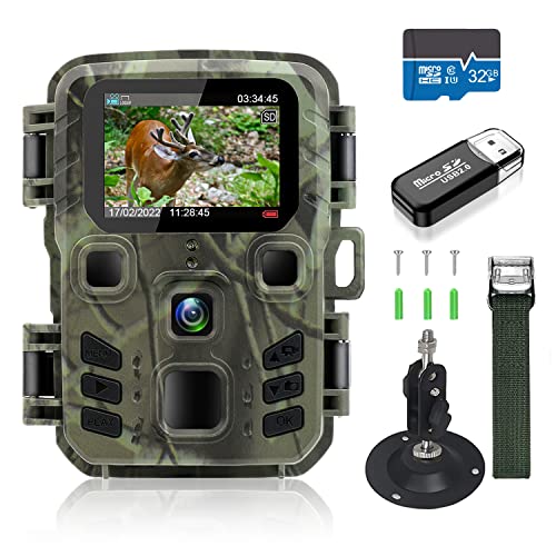 Mini Wildkamera 20MP 1080P HD Wildtierkamera 850nm IR LEDs Wildkamera mit Nachtsicht Bewegungsmelder Nachtsichtkamera IP65 Wasserdicht Jagdkamera mit 32G Speicherkarte und Leser, für Wildbeobachtung von RecorCam