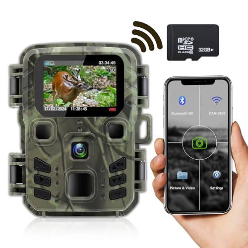 RecorCam Wildkamera WLAN mit Handyübertragung App 24MP/1296P, WiFi Bluetooth Wildtierkamera mit Nachtsicht Bewegungsmelder mit 850nm IR LEDs, Nachtsichtkamera Jagdkamera mit 32G SD-Karte von RecorCam