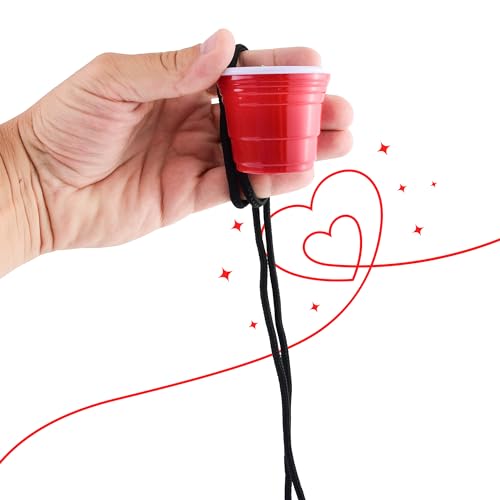 Red Cup Living 57 ml Shooter Cup mit Umhängeband, Partybecher, rote Mini-Schnapsbecher, stark und stabil, wiederverwendbar und klein, perfekt für Party, Grillen, Ausflüge und einfach zu tragen, BPA-frei von Red Cup Living