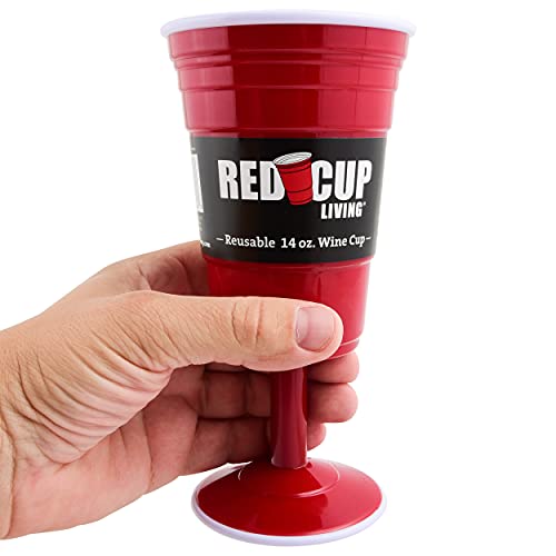 Red Cup Living Reusable Plastic Wine Cup - 14 oz Red Plastic Wine Glass with Stem in Classic Red Beer Pong Cup Style von Red Cup Living