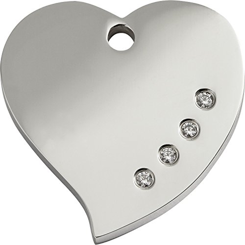 Hundemarke Edelstahl poliert Swarovski 'Heart' inkl. Gravur, klein von Red Dingo