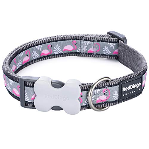 Red Dingo Hundehalsband, Flamingo, 12 mm x 20–32 cm, Größe XS, Grau von Red Dingo