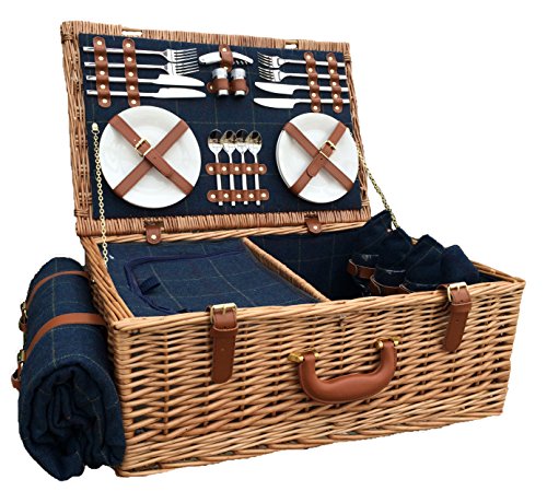 Red Hamper FH063 Picknickkorb für 4 Personen blau Tweed, Braun, 38 x 58 x 22 cm von Red Hamper